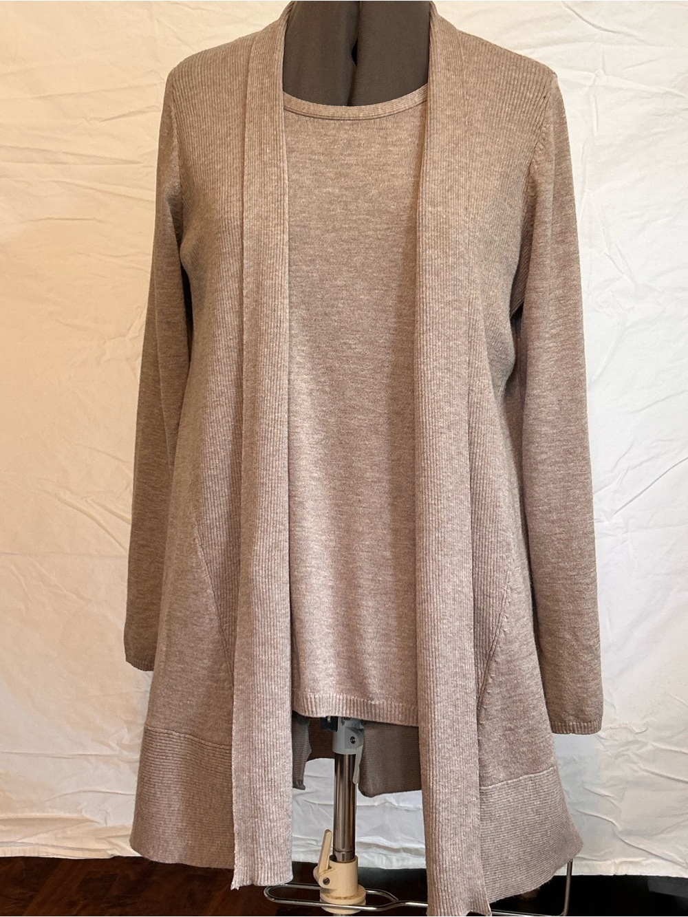 Chico’s Women's Open-Front Long Cardigan Sweater/Tank Top Combo - Taupe